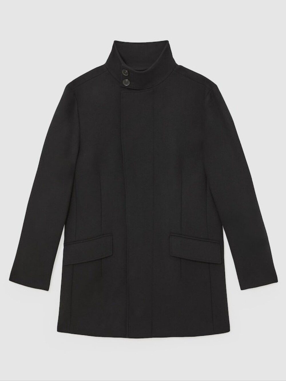 Reiss Riot Wool-Blend Stand-Collar Coat in Black Men's Large